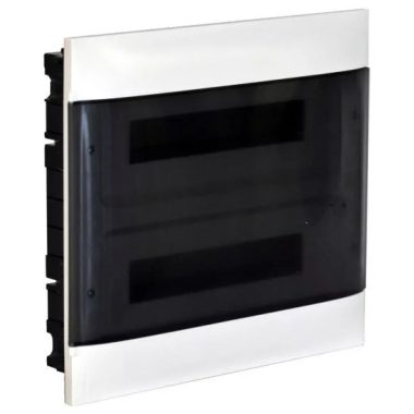 LEGRAND 137177 PractiboxS sub-distributor (850°C) recessed in plasterboard, with transparent smoke-colored door, protective ground and neutral distribution terminal, 2 rows 18 modules