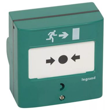 LEGRAND 138048 Manual signal for emergency exit, green RAL 6016, with 2 changeover contacts - 5A - 24V=, IP30 - IK07