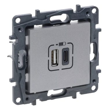 LEGRAND 863340 Niloé Step 2xUSB-A+C töltőaljzat 5V 3A 15W, alumínium