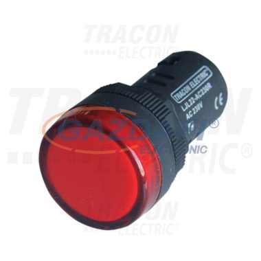 TRACON LJL22-RDT Tokozott LED-es jelzőlámpa, piros 48V AC/DC, d=22mm