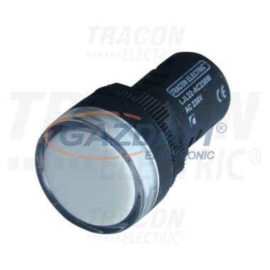 TRACON LJL22-WDT Tokozott LED-es jelzőlámpa, fehér 48V AC/DC, d=22mm