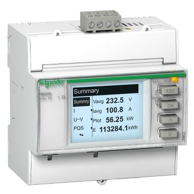 SCHNEIDER METSEPM3255 Teljesítménymérő I,In,U,V,PQS,E,PF,Hz,átlag, MODBUS, memória