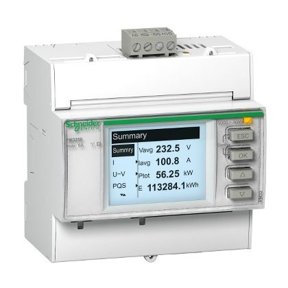   SCHNEIDER METSEPM3255 Teljesítménymérő I,In,U,V,PQS,E,PF,Hz,átlag, MODBUS, memória