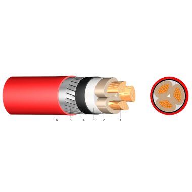 (N)YFGY 3x95 mm2 Három erű PVC szigetelésű kábel acélszalag páncélozással és PVC köpennyel piros