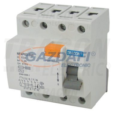 TRACON NF4P25-300 Bloc cu protectie diferentiala  4 pini 25A, 300mA, 6kA, AC