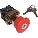   TRACON NYGBS142PT Tokozott reteszelt gombafejű vészgomb, piros, kulcsos 1×NC, 3A/400V AC, IP44, d=40mm