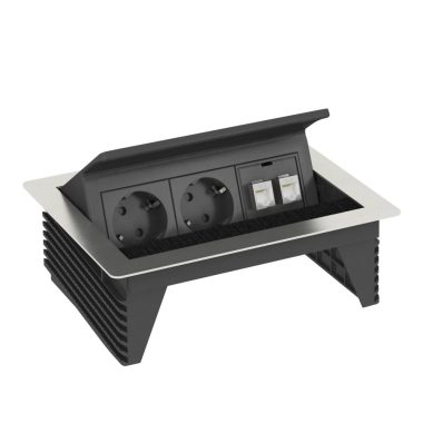 OBO 6116802 DBK2-D3 D2S2K Deskbox, nyitható, asztallapba szerelhető