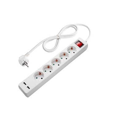 OPTONICA 7616 5-ös elosztó gyermekvédelemmel kapcsolóval+2 usb aljzattal (2.1A TOTAL) H05VV-F3G1.5mm-1.5M, 16A, 250V, Max3500W - WHITE