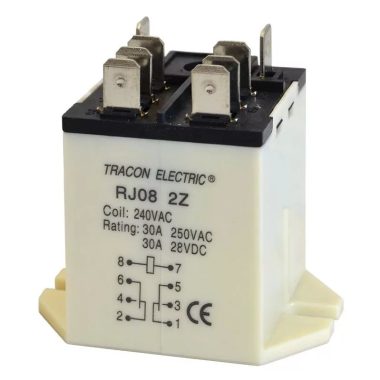 TRACON RJ08-110AC Nagyteljesítményű relé 110V AC / 2×CO (30A, 230V AC / 28V DC)