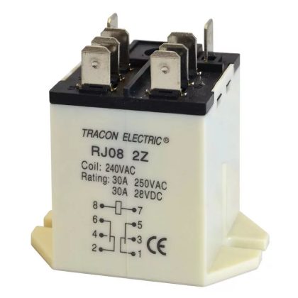   TRACON RJ08-12DC Nagyteljesítményű relé 12V DC / 2×CO (30A, 230V AC / 28V DC)