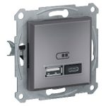   SCHNEIDER EPH2700362 ASFORA Dual USB charger, 2.4A, A + C, steel