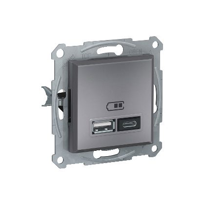   SCHNEIDER EPH2700362 ASFORA Dual USB charger, 2.4A, A + C, steel