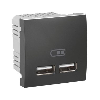 SCHNEIDER MGU3.418.12 UNICA Dupla USB töltő, rögzítőkeret nélkül, 2 modulos, 2,1A, grafit