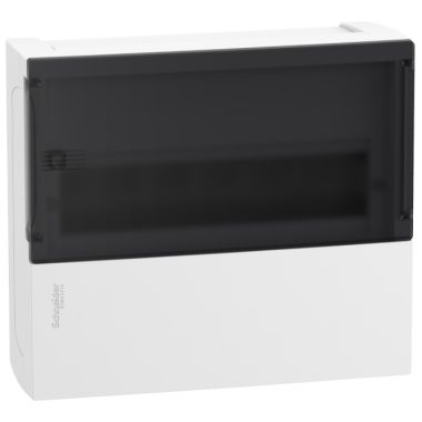 Tablou de distributie aplicat SCHNEIDER MIP12112S MINI PRAGMA, ușă transparentă fumuriu, 1x12 modul, șină PEN, alb