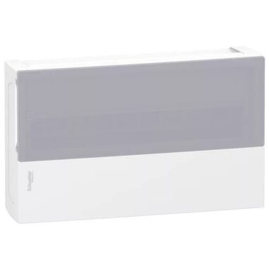 SCHNEIDER MIP40118T RESI9 MP Distribution front panel, transparent door with milk glass effect, recessed, 1x18 module, PEN rail, cream