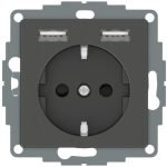   SCHNEIDER MTN2366-0414 MERTEN 2P + F socket, GYV, with dual USB charger, spring-cage connection, 16A / 2.4A, anthracite