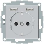   SCHNEIDER MTN2366-0460 MERTEN 2P + F socket, GYV, with dual USB charger, spring-cage connection, 16A / 2.4A, aluminum
