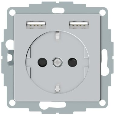 SCHNEIDER MTN2366-0460 MERTEN 2P + F socket, GYV, with dual USB charger, spring-cage connection, 16A / 2.4A, aluminum