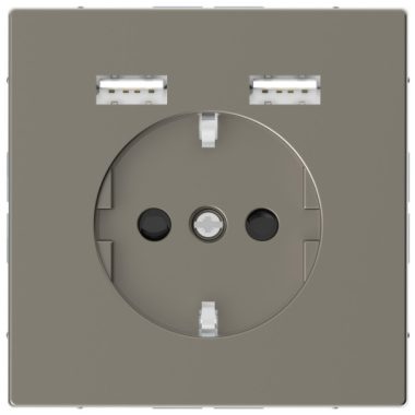 SCHNEIDER MTN2366-6050 MERTEN 2P + F socket with dual USB charger, 16A / 2.4A, D-Life, nickel