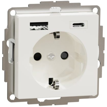   SCHNEIDER MTN2367-0325 MERTEN 2P + F socket, GYV, with dual USB charger, spring-cage connection, 16A / 3A, A + C, active white