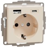   SCHNEIDER MTN2367-0344 MERTEN 2P + F socket, GYV, with dual USB charger, spring-cage connection, 16A / 3A, A + C, cream