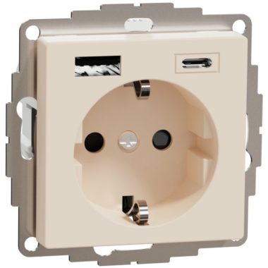 SCHNEIDER MTN2367-0344 MERTEN 2P + F socket, GYV, with dual USB charger, spring-cage connection, 16A / 3A, A + C, cream