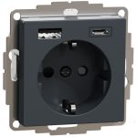   SCHNEIDER MTN2367-0414 MERTEN 2P + F socket, GYV, with dual USB charger, spring-cage connection, 16A / 3A, A + C, anthracite
