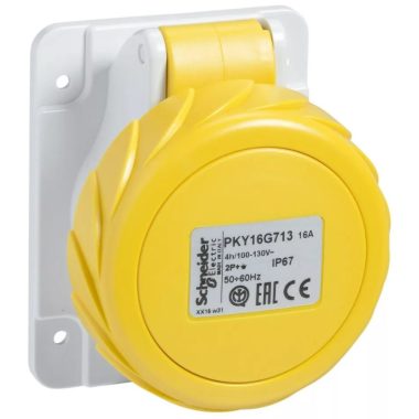 SCHNEIDER PKY16G713 PRATIKA Priză dreaptă montată pe panou, 2P + F, 4h, 16A, 130V, IP67, conexiune rapidă