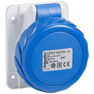 SCHNEIDER PKY16G724 PRATIKA Priză dreaptă montată pe panou, 3P + F, 9h, 16A, 250V, IP67, conexiune rapidă