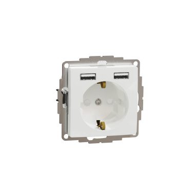 SCHNEIDER SDD111052 NEW SEDNA 2P + F socket, BZS, with dual USB charger, spring-loaded, 16A / 2.4A, white