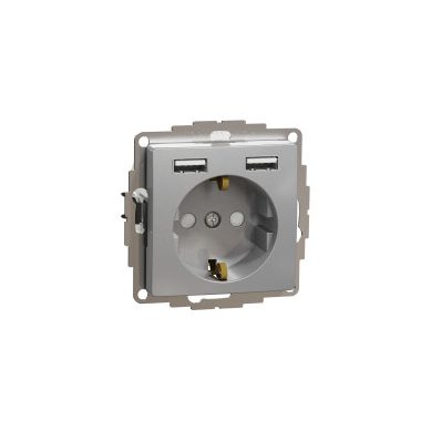 SCHNEIDER SDD113052 NEW SEDNA 2P + F socket, BZS, with dual USB charger, spring-loaded, 16A / 2.4A, aluminum