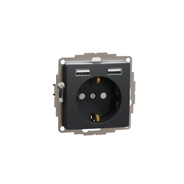 SCHNEIDER SDD114052 NEW SEDNA 2P + F socket, BZS, with dual USB charger, spring-loaded, 16A / 2.4A, anthracite