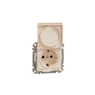 SCHNEIDER SDD212023 NEW SEDNA 2P + F socket with safety shutter, flap, screw connection, 16A, IP44, beige