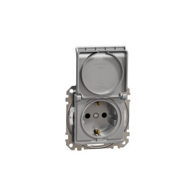 SCHNEIDER SDD213023 NEW SEDNA 2P + F socket with safety shutter, flap, screw connection, 16A, IP44, aluminum