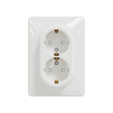 SCHNEIDER SDD311221 NEW SEDNA 2x2P + F socket with safety shutter, screw connection, 16A, with frame, white