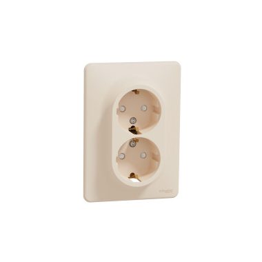 SCHNEIDER SDD312221 NEW SEDNA 2x2P + F socket with safety shutter, screw connection, 16A, with frame, beige