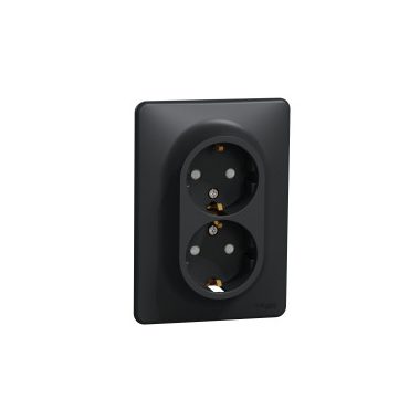 SCHNEIDER SDD314221 NEW SEDNA 2x2P + F socket with safety shutter, screw connection, 16A, with frame, anthracite