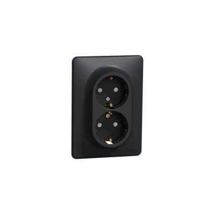   SCHNEIDER SDD314221 NEW SEDNA 2x2P + F socket with safety shutter, screw connection, 16A, with frame, anthracite