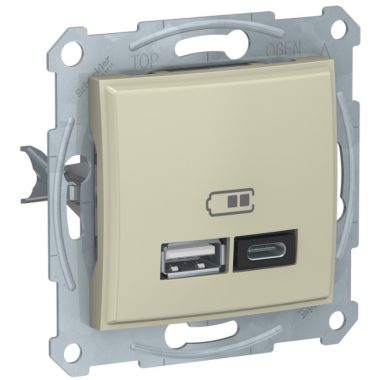 SCHNEIDER SDN2720247 SEDNA Dual USB Charger, 2.4A, A + C, Beige