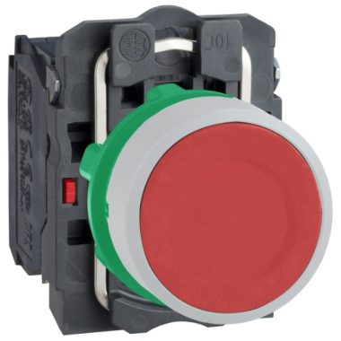 SCHNEIDER XB5AA45C1 Harmony complete plastic pushbutton, Ø22, return, 1NO + 1NC, red, white ring