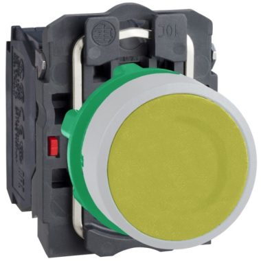 SCHNEIDER XB5AA55C1 Harmony complete plastic pushbutton, Ø22, return, 1NO + 1NC, yellow, white ring