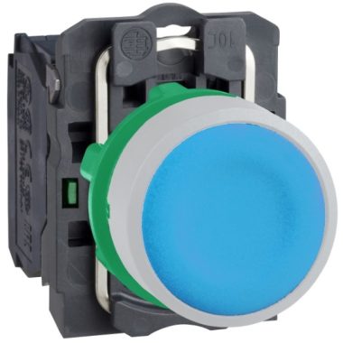 SCHNEIDER XB5AA61C1 Harmony complete plastic pushbutton, Ø22, return, 1NO, blue, white ring