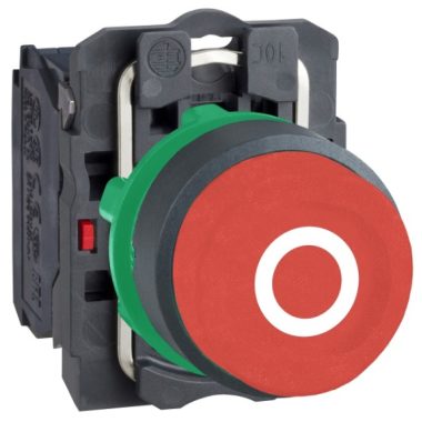 SCHNEIDER XB5AL4322 Harmony complete plastic pushbutton, Ø22, protruding, return, 1NC, red protruding, "O"