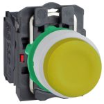   SCHNEIDER XB5AP51C1 Harmony complete plastic pushbutton, Ø22, rubber cap, protruding, return, 1NO, yellow, white ring