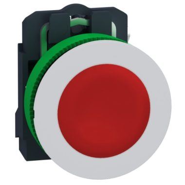 SCHNEIDER XB5FA42C1 Complete plastic pushbutton recessed in Harmony panel, Ø30, return, 1NC, red, white ring