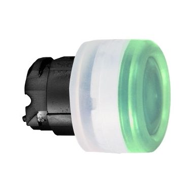 SCHNEIDER ZB4BW5337 Harmony fém világító nyomógomb fej, Ø22, visszatérő, védősapkás, beépített LED-hez, zöld, fekete perem
