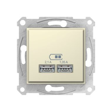 SCHNEIDER SDN2710247 SEDNA Dupla USB töltő, 2.1A, bézs