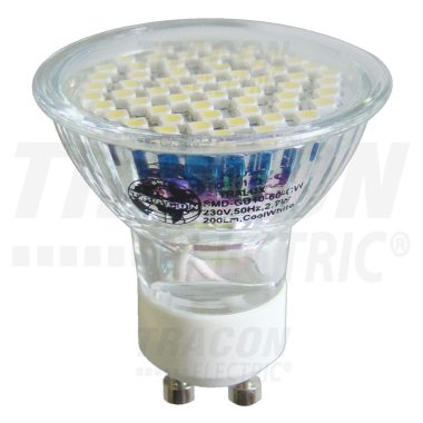 TRACON SMD-GU10-12-CW SMD LED spot fényforrás 230V, 50Hz, GU10, 3W, 6400K, 235lm, 12×LED2835, 120°, EEI=A+