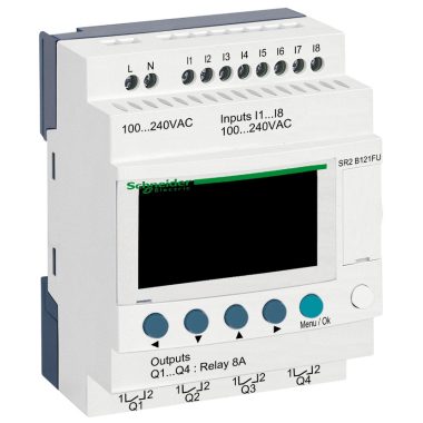 SCHNEIDER SR2B121FU LCD kijelzős, 12 I/O, relés, óra, 230 VAC