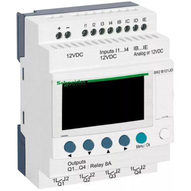 SCHNEIDER SR2B121JD LCD kijelzős, 12 I/O, 4 analóg bemenet, relés, 12VDC